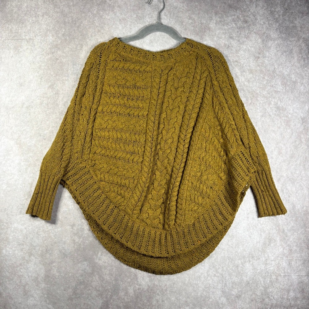 Angel of the North Curved Cables Poncho Sweater Womens Size 2XSP Yellow Pullover